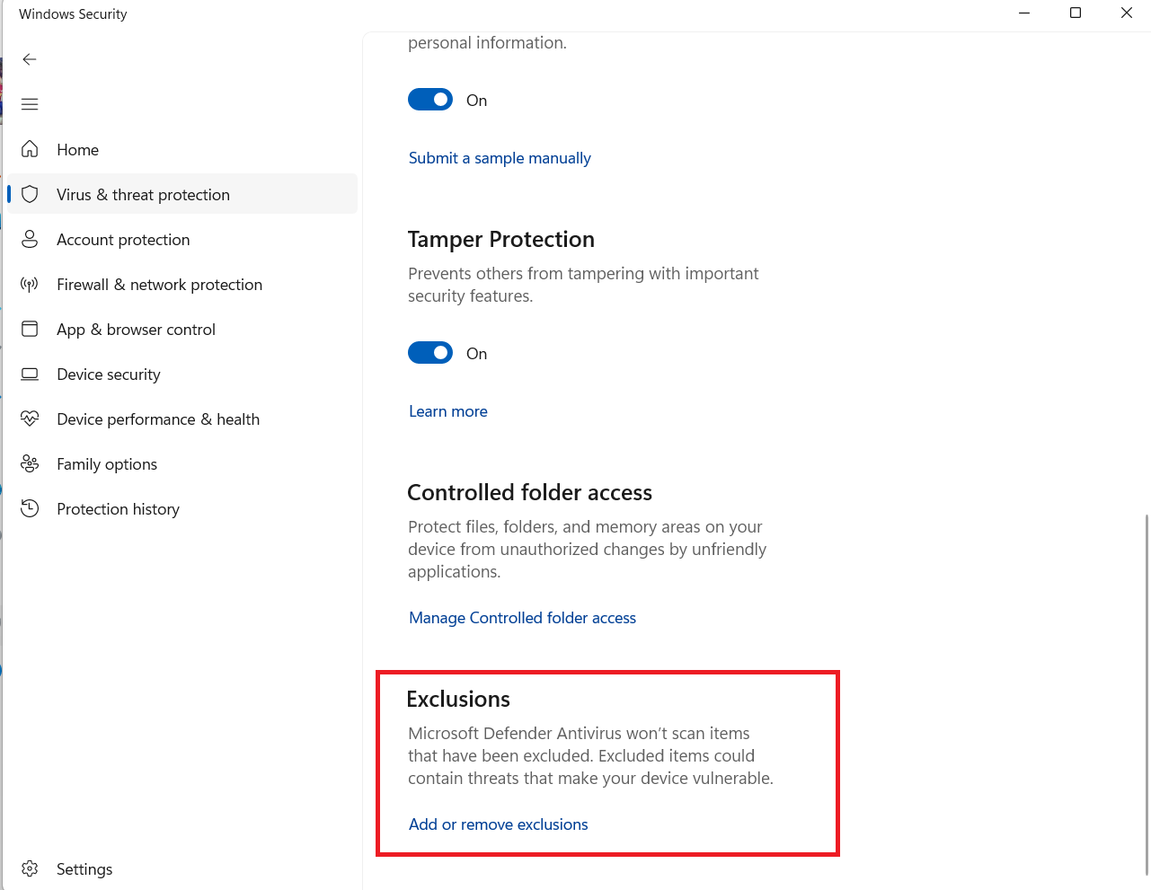 新增或移除排除項目